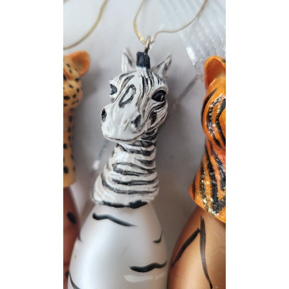 4 Africa Safari Animal Art Glass Ornaments‎ - Giraffe, Zebra, Leopard & Tiger! - Picture 6 of 9